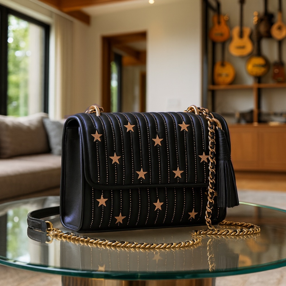 Tory Burch Fleming Gold Star Studs Navy Leather Small Convertible Shoulder Bag